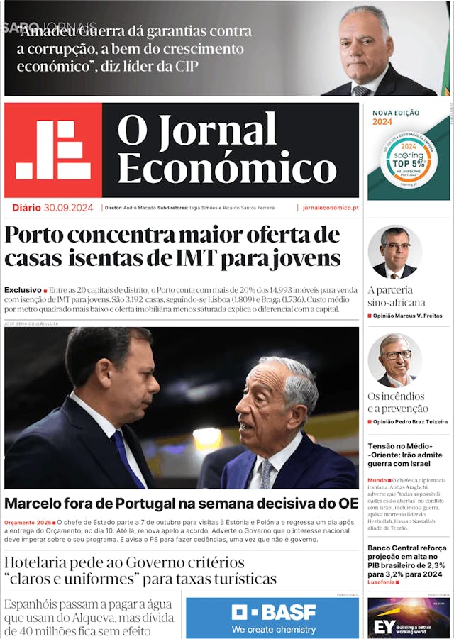 Capa jornal O Jornal Económico 2024-09-30