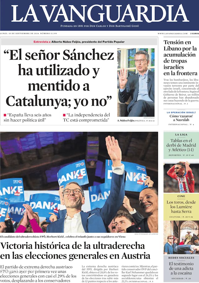 Capa jornal La Vanguardia 2024-09-30