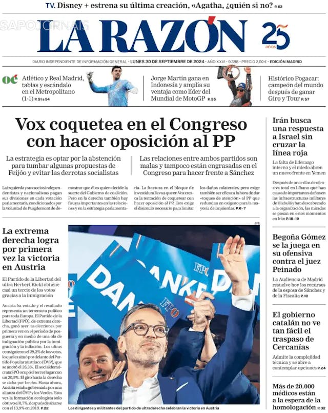 Capa jornal La Razón 2024-09-30