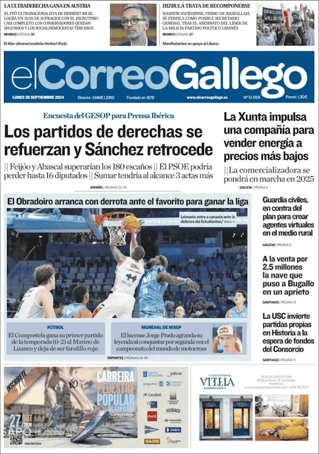 Capa jornal El Correo de Gallego 2024-09-30