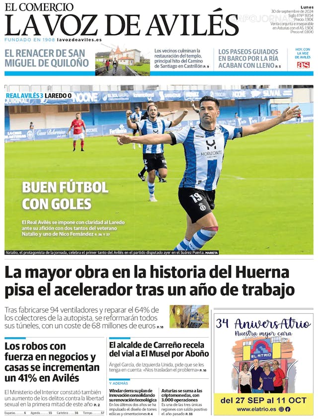 Capa jornal El Comercio La Voz de Avilés 2024-09-30