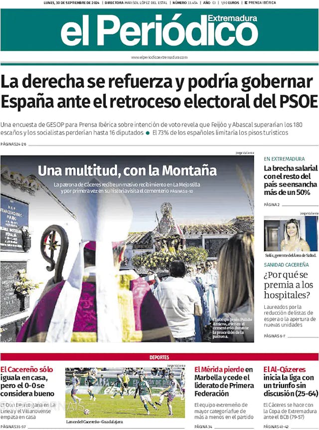 Capa jornal El Periódico de Extremadura 2024-09-30