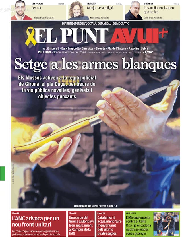 Capa jornal El Punt Avui | Edició Girona 2024-09-30