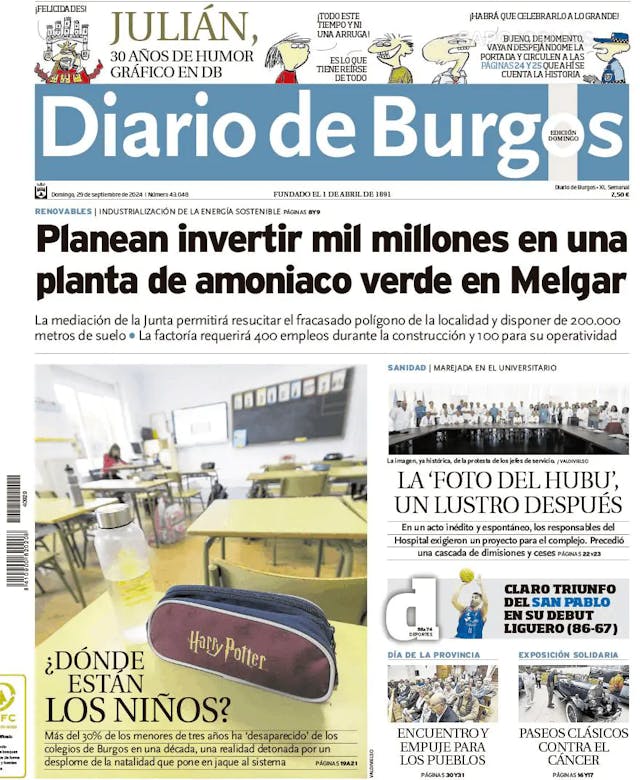 Capa jornal Diario de Burgos 2024-09-29