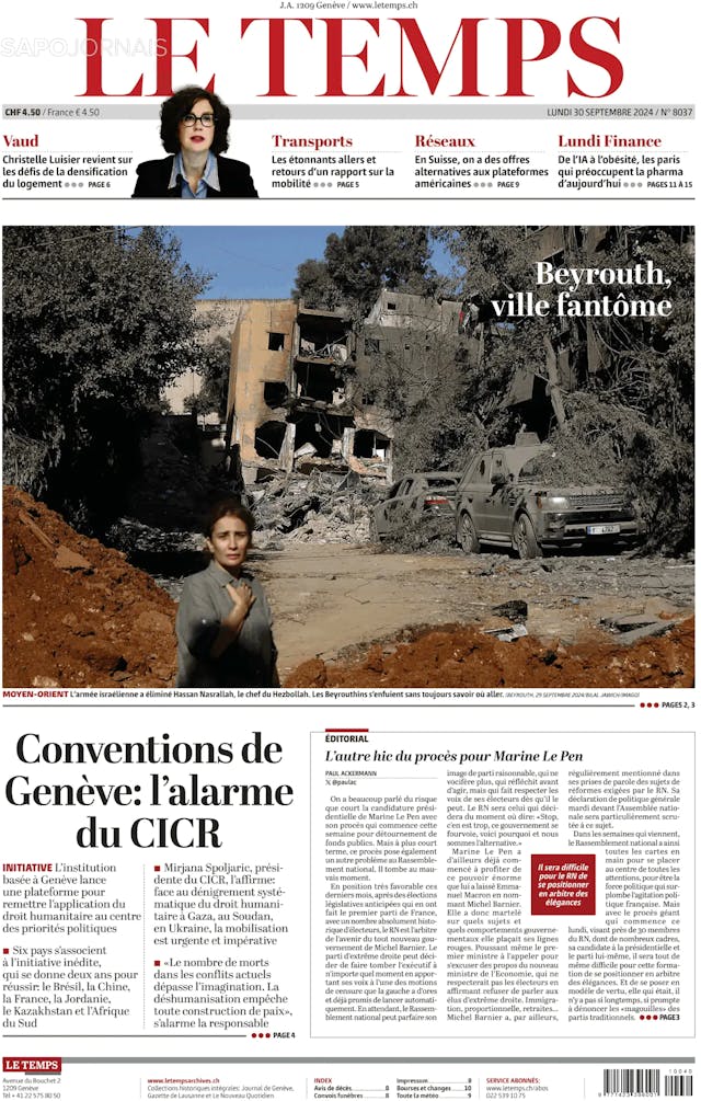 Capa jornal Le Temps 2024-09-30