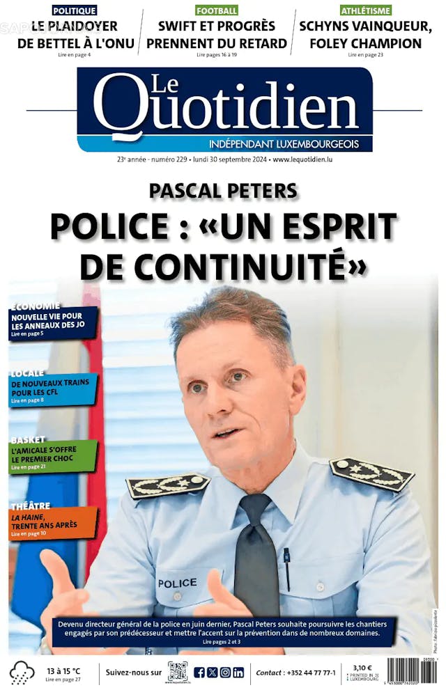 Capa jornal Le Quotidien 2024-09-30