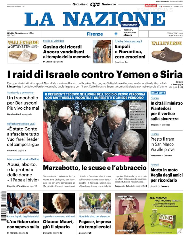 Capa jornal La Nazione 2024-09-30