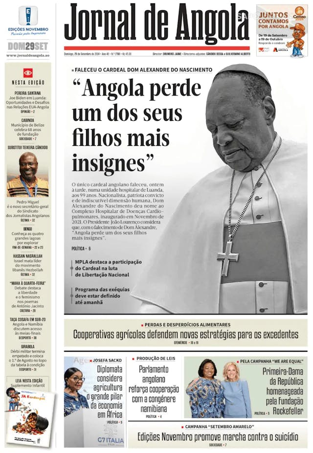 Capa jornal Jornal de Angola 2024-09-29