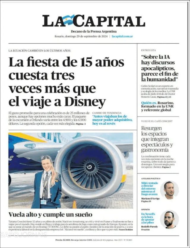 Capa jornal La Capital 2024-09-29