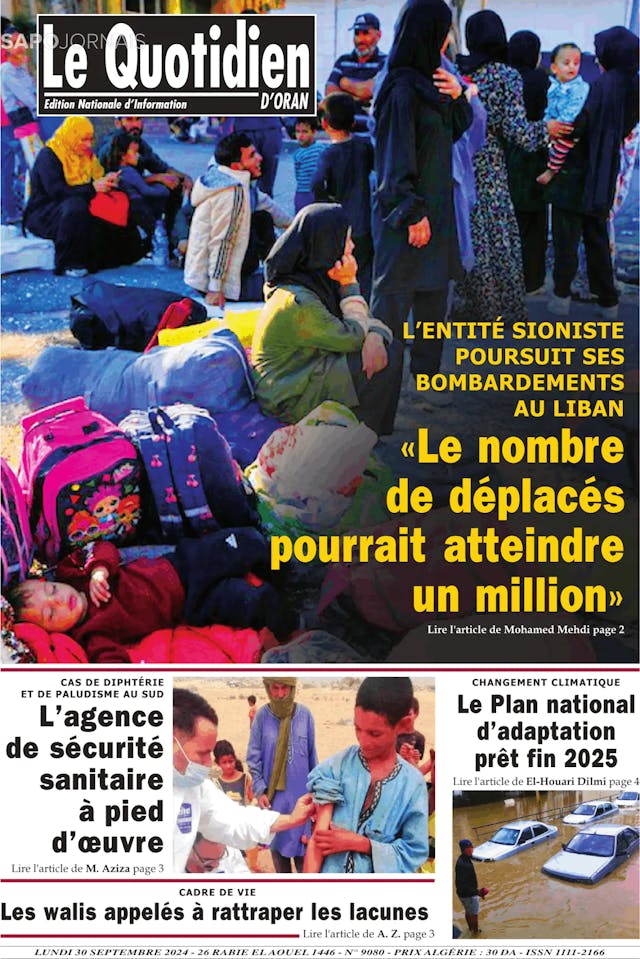 Capa jornal Le Quotidien D’Oran 2024-09-30