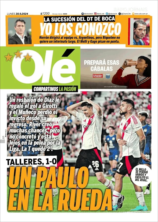 Capa jornal Olé 2024-09-30