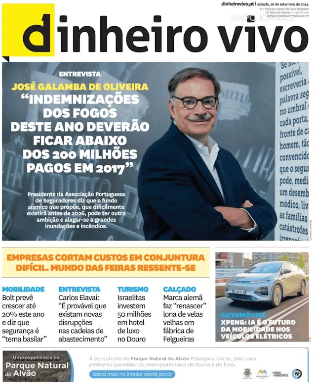 Capa jornal Dinheiro Vivo DN/JN 2024-09-28