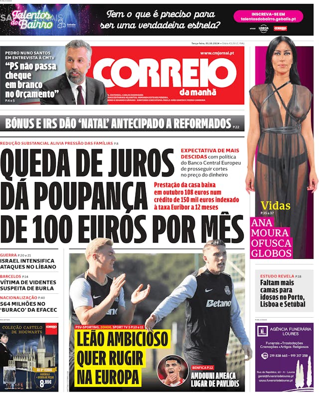 Capa jornal Correio da Manhã 2024-10-01