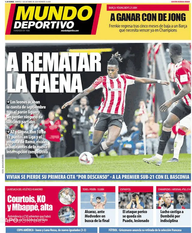 Capa jornal Mundo Deportivo (Bizkaia-Araba) 2024-10-01