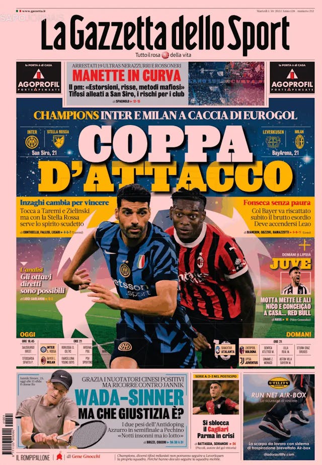 Capa jornal Gazzetta dello Sport 2024-10-01