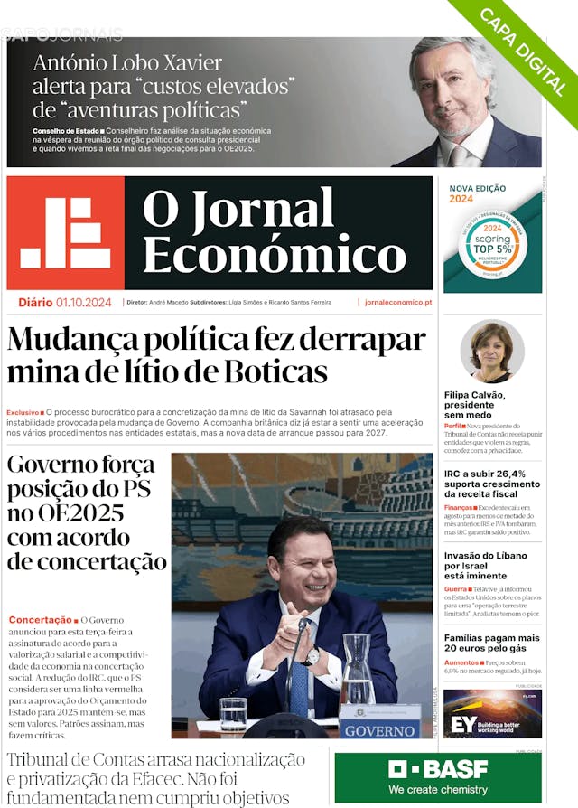 Capa jornal O Jornal Económico 2024-10-01