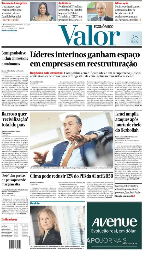 Capa jornal Valor Econômico 2024-09-30