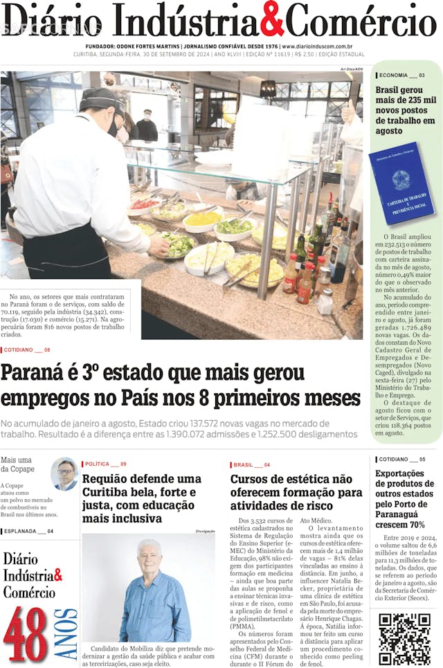 Capa jornal Diário Indústria & Comércio 2024-09-30