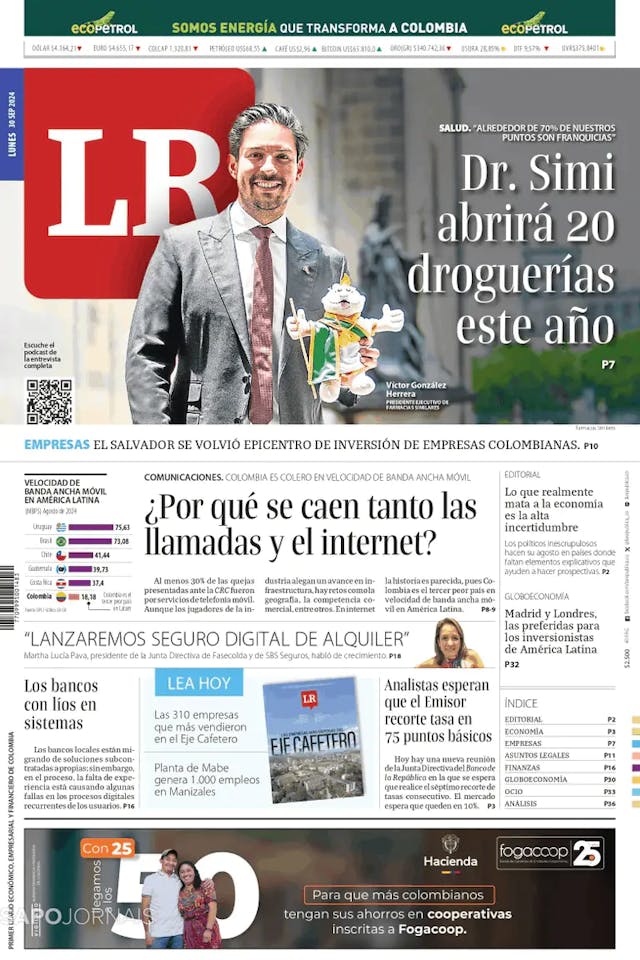 Capa jornal La Republica 2024-09-30