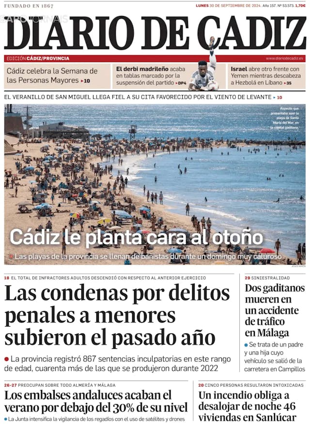 Capa jornal Diario de Cádiz 2024-09-30