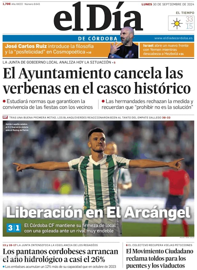 Capa jornal El Día de Córdoba 2024-09-30