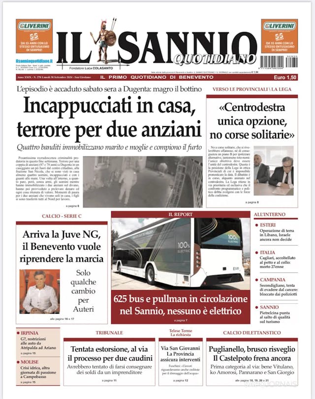 Capa jornal Il Sannio Quotidiano 2024-09-30