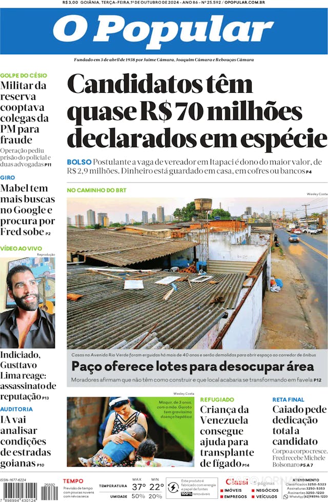 Capa jornal O Popular 2024-10-01