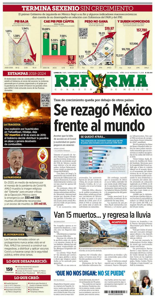 Capa jornal Reforma 2024-09-30