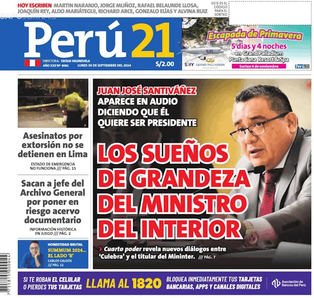 Capa jornal Perú 21 2024-09-30