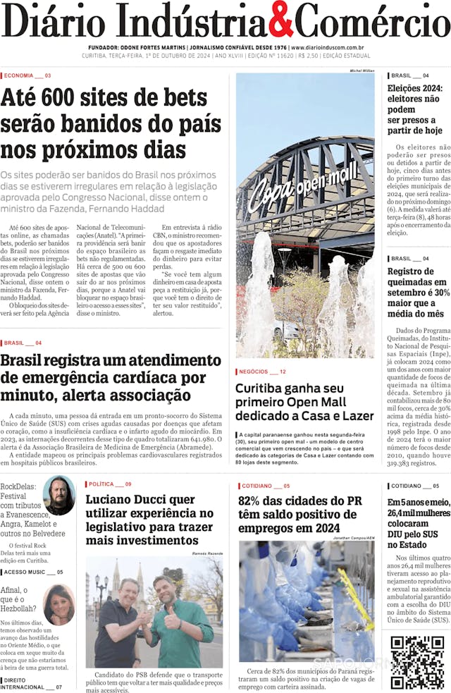 Capa jornal Diário Indústria & Comércio 2024-10-01