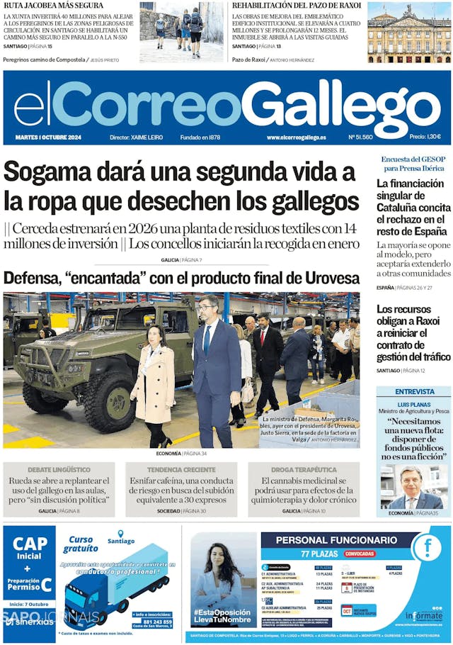 Capa jornal El Correo de Gallego 2024-10-01