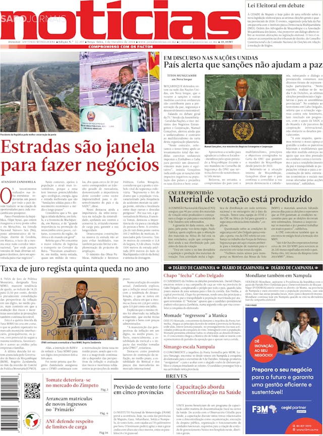 Capa jornal Notícias 2024-10-01