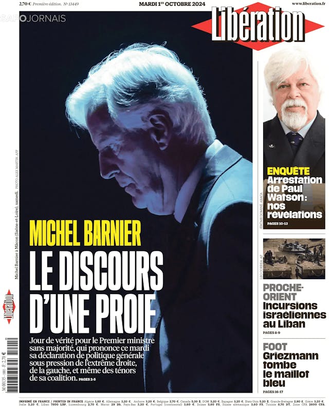 Capa jornal Libération 2024-10-01