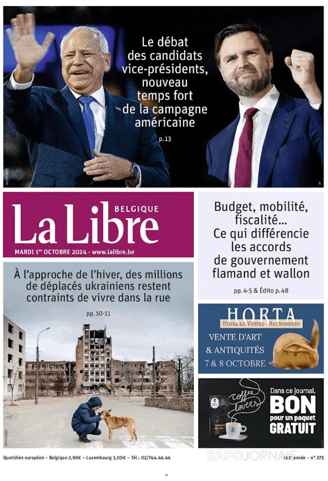 Capa jornal La Libre Belgique 2024-10-01