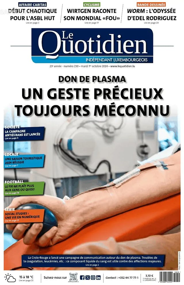 Capa jornal Le Quotidien 2024-10-01