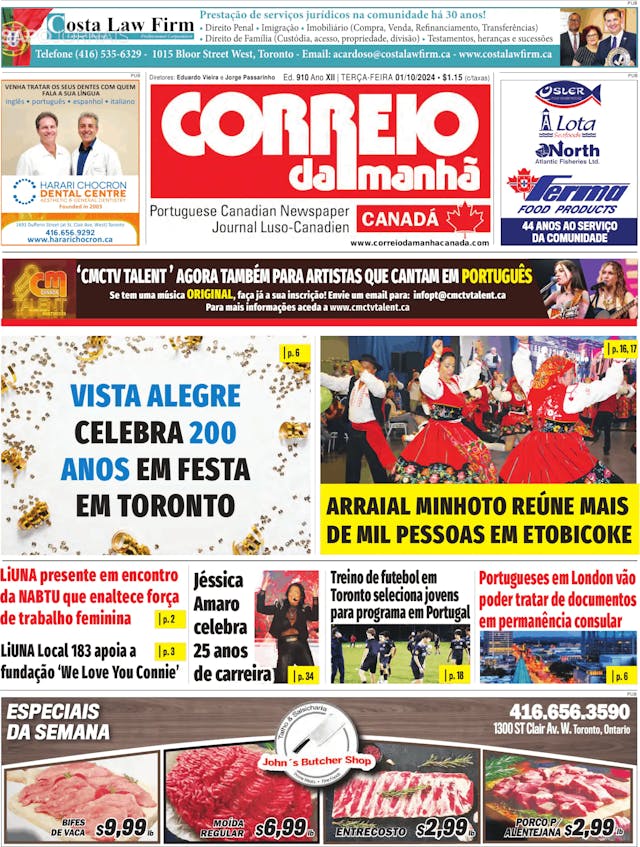 Capa jornal Correio da Manhã-Canada 2024-10-01