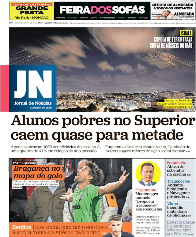 Capa jornal Jornal de Notícias 2024-10-02