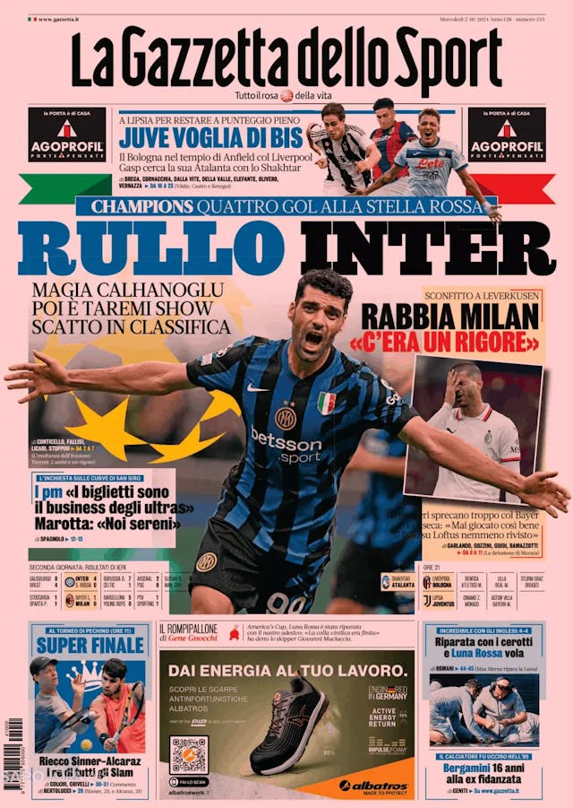 Capa jornal Gazzetta dello Sport 2024-10-02