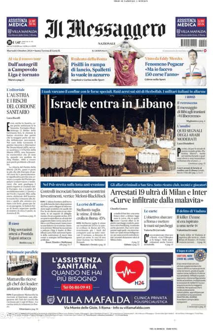 Capa jornal Il Messaggero 2024-10-01