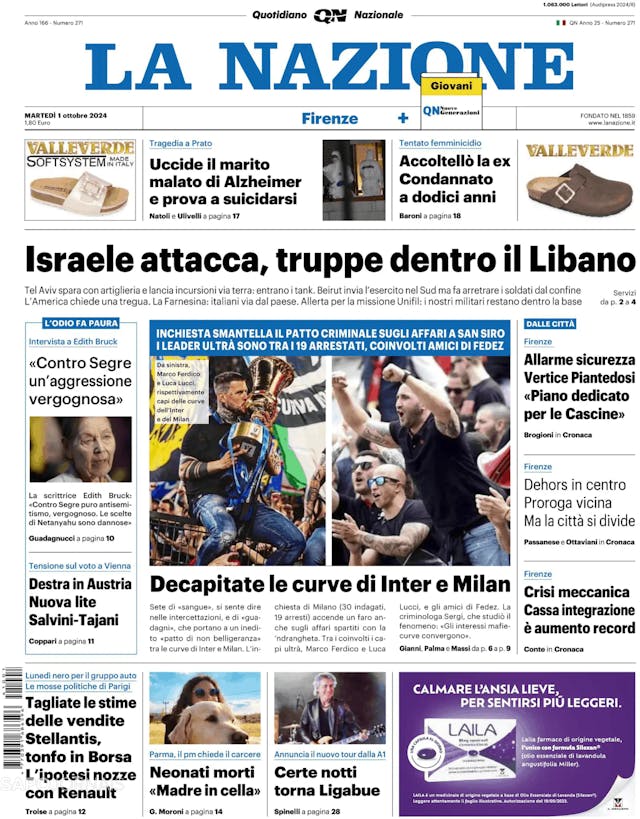 Capa jornal La Nazione 2024-10-01