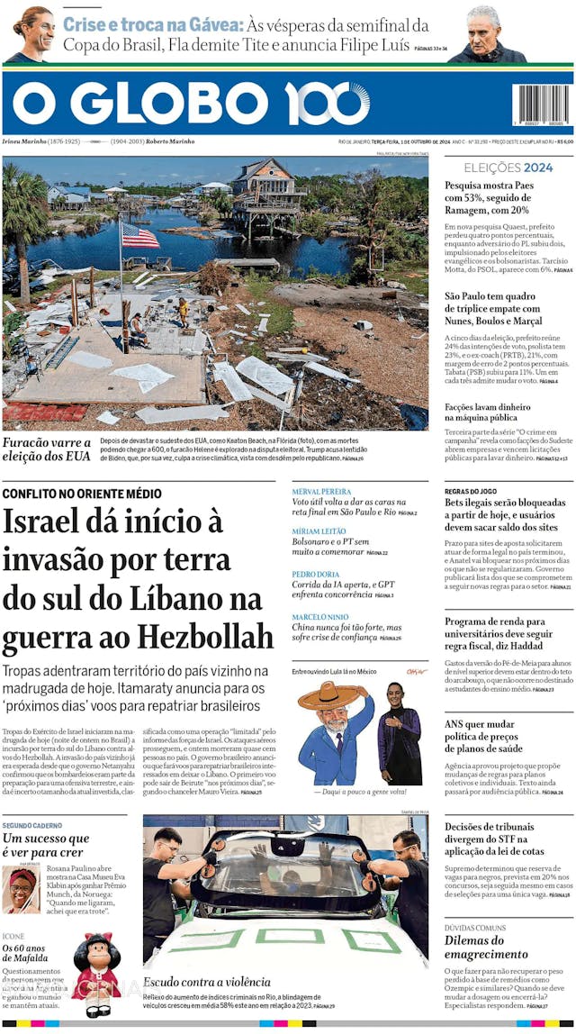 Capa jornal O Globo 2024-10-01