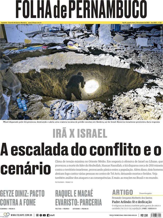 Capa jornal Folha de Pernambuco 2024-10-02