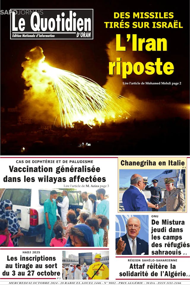 Capa jornal Le Quotidien D’Oran 2024-10-02