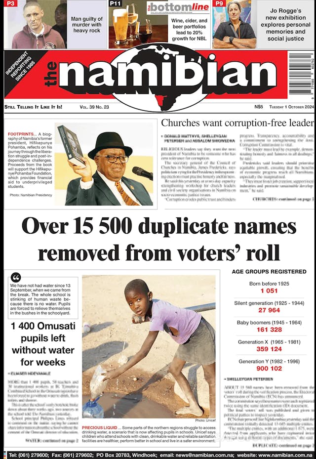 Capa jornal The Namibian 2024-10-01