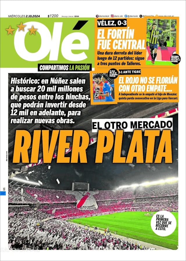 Capa jornal Olé 2024-10-02