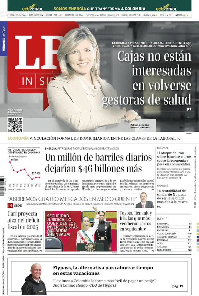 Capa jornal La Republica 2024-10-02