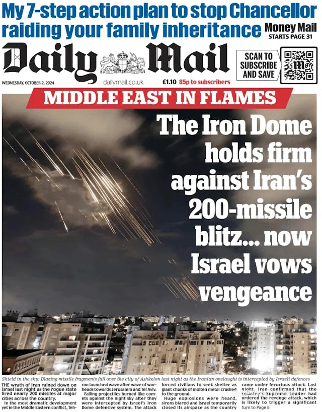 Capa jornal Daily Mail 2024-10-02