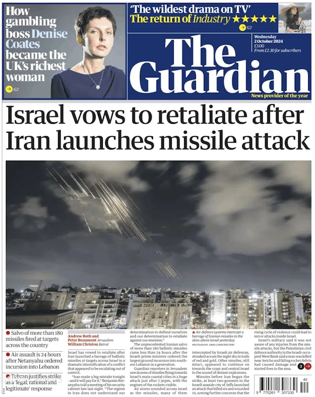 Capa jornal The Guardian 2024-10-02