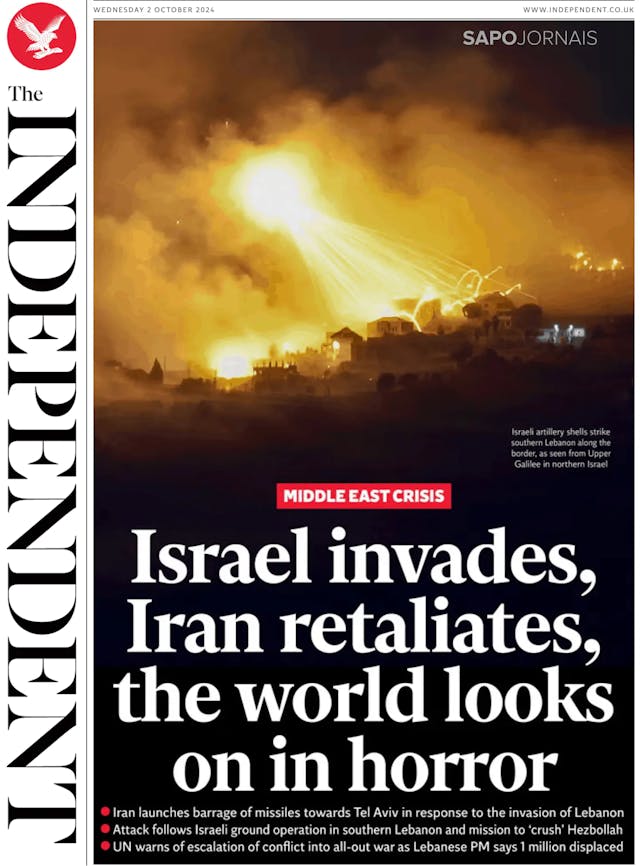 Capa jornal The Independent 2024-10-02