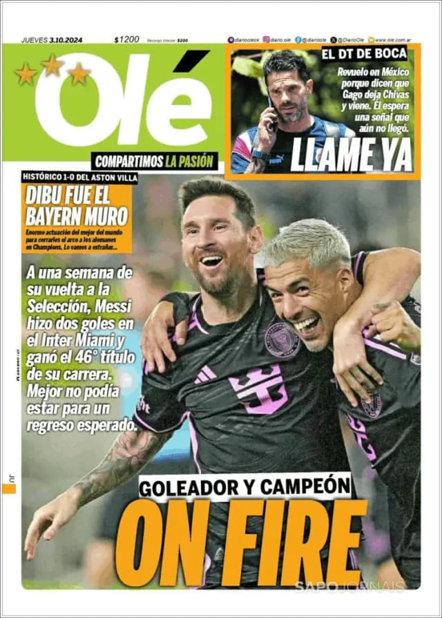 Capa jornal Olé 2024-10-03